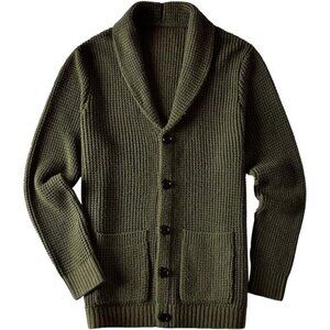 Mens Slim Knit Shawl Collar Cardigan Sweater Thick Warm Button Pockets Casual